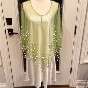 Sheer Green Floral Embroidered and Beaded Poncho